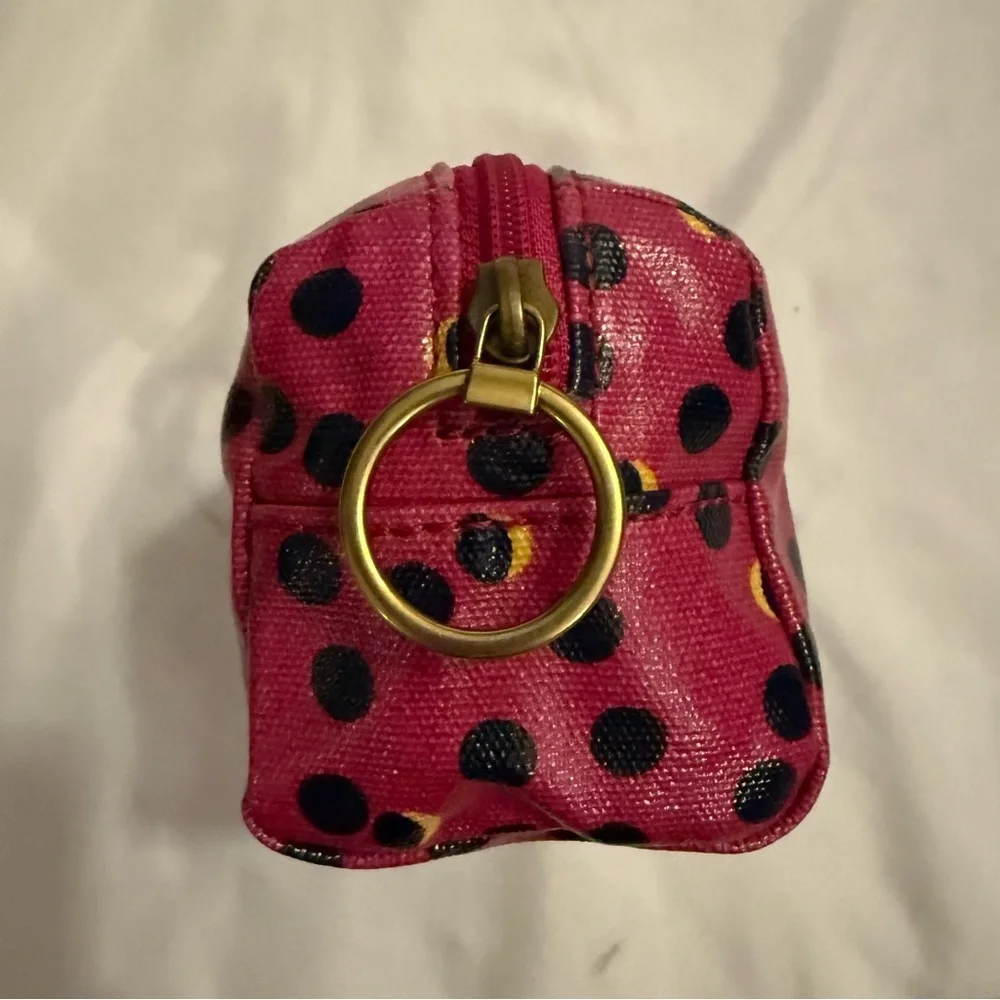Like New Fossil Keyper Fuchsia Navy Polka Dot Coated Canvas Cosmetic Bag